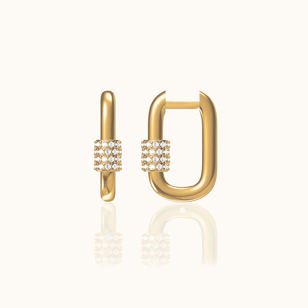 Square CZ U Shape Hoop Earrings