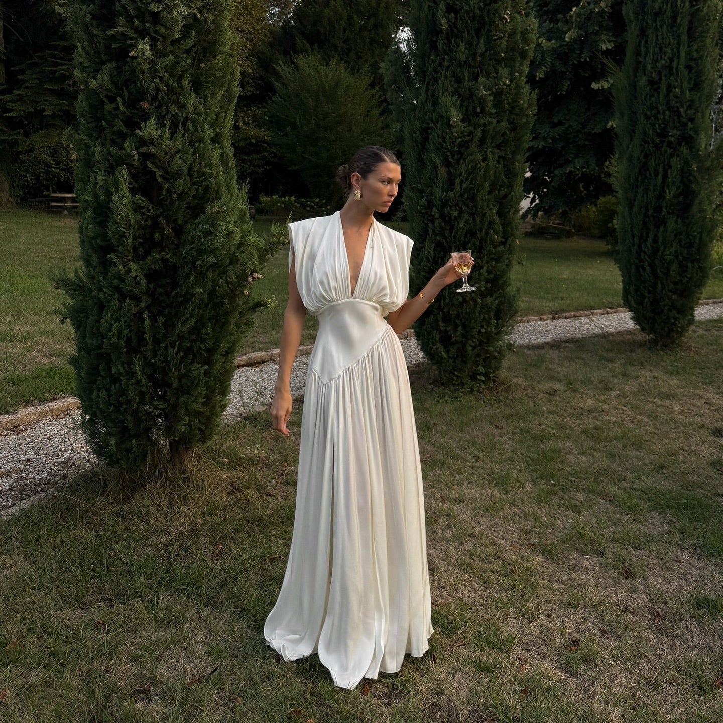 Stolen Glance White Draped Satin Maxi Dress