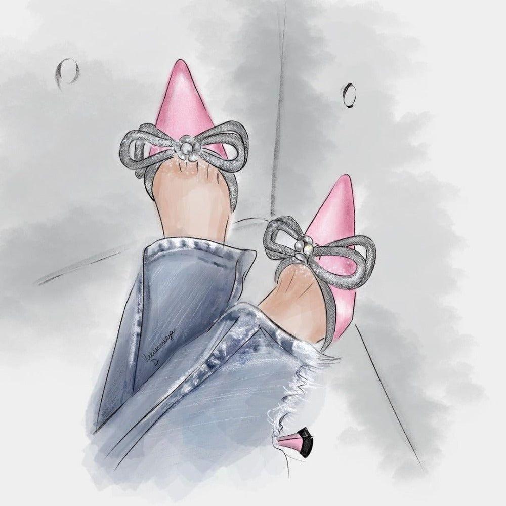 Sugarcoat Pink Satin Pumps with Double Bow Crystals