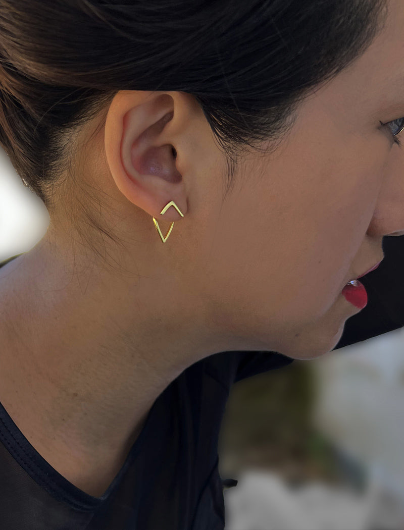 TRILL 2-Way Wishbone Stud Earrings | 18K Gold & Sterling Silver