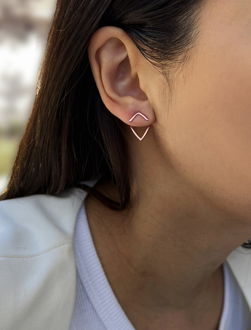 TRILL 2-Way Wishbone Stud Earrings | 18K Rose Gold & Sterling Silver