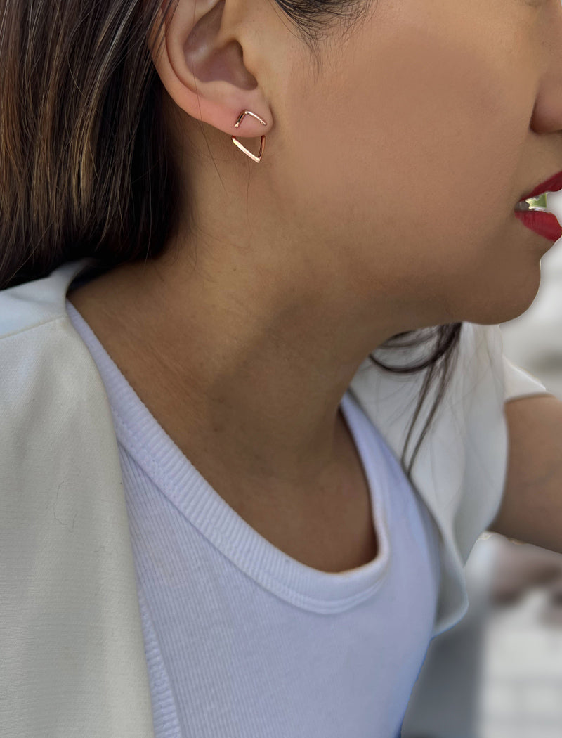 TRILL 2-Way Wishbone Stud Earrings | 18K Rose Gold & Sterling Silver