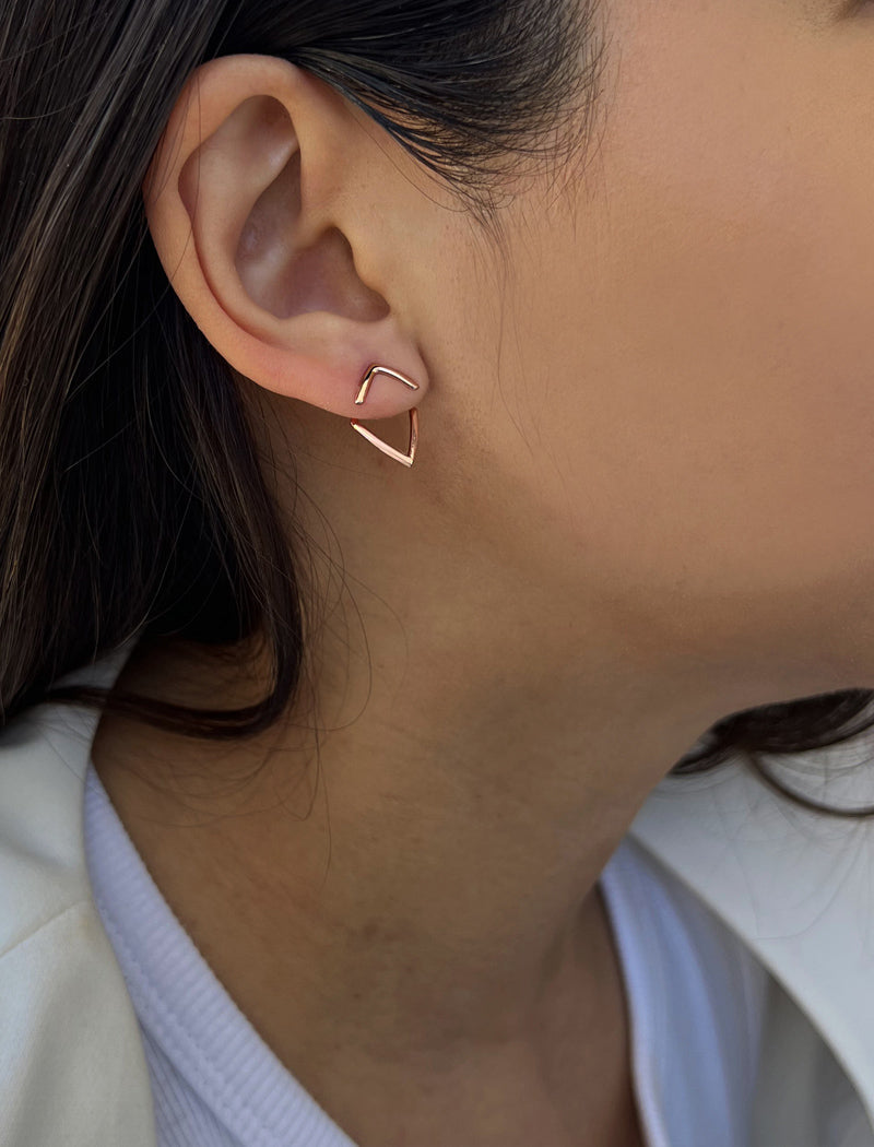 TRILL 2-Way Wishbone Stud Earrings | 18K Rose Gold & Sterling Silver