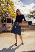 DENIM PLEAT KILT SKIRT WITH TIE