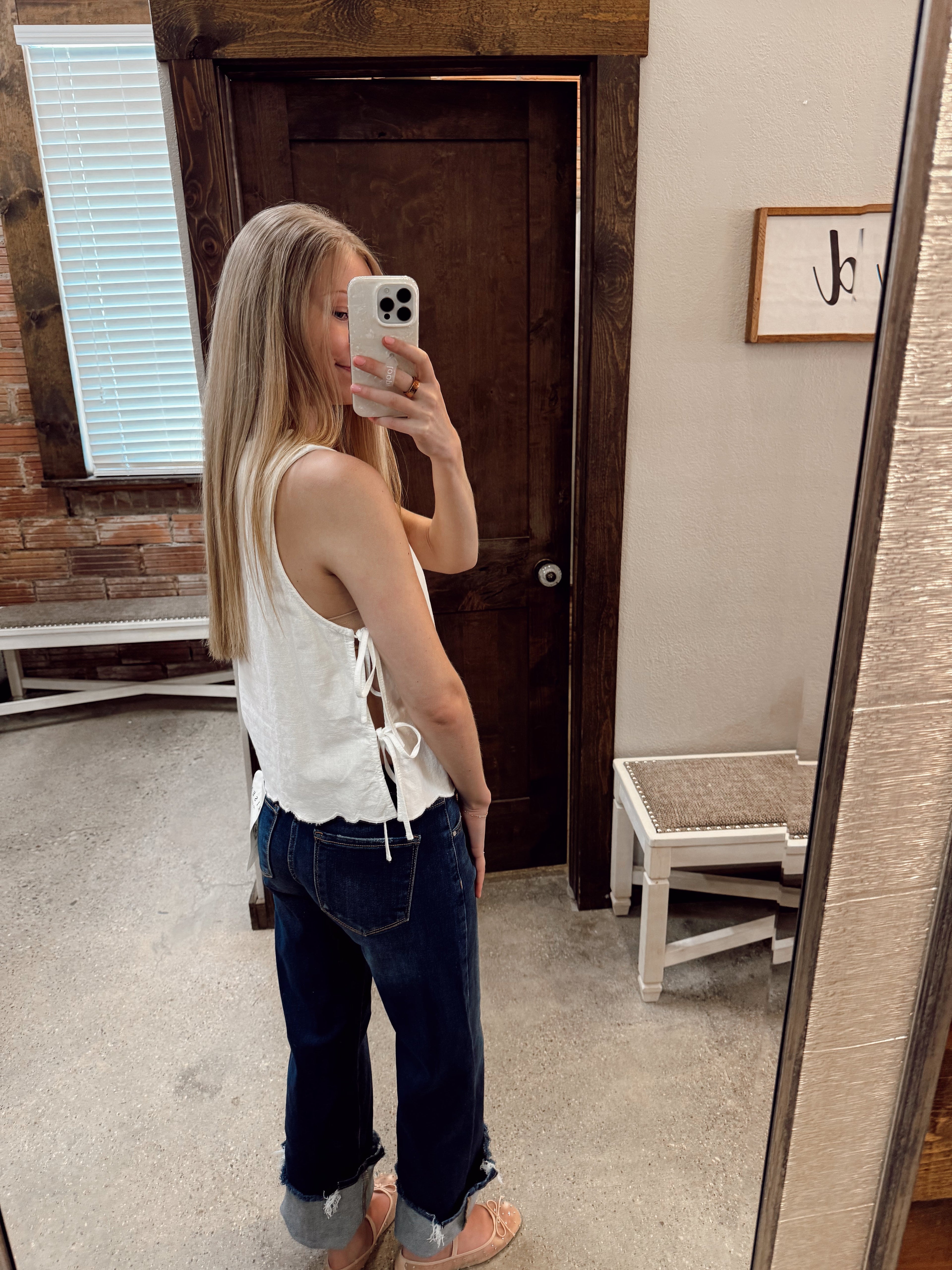 Cotton Tank Top With Side Ties - White