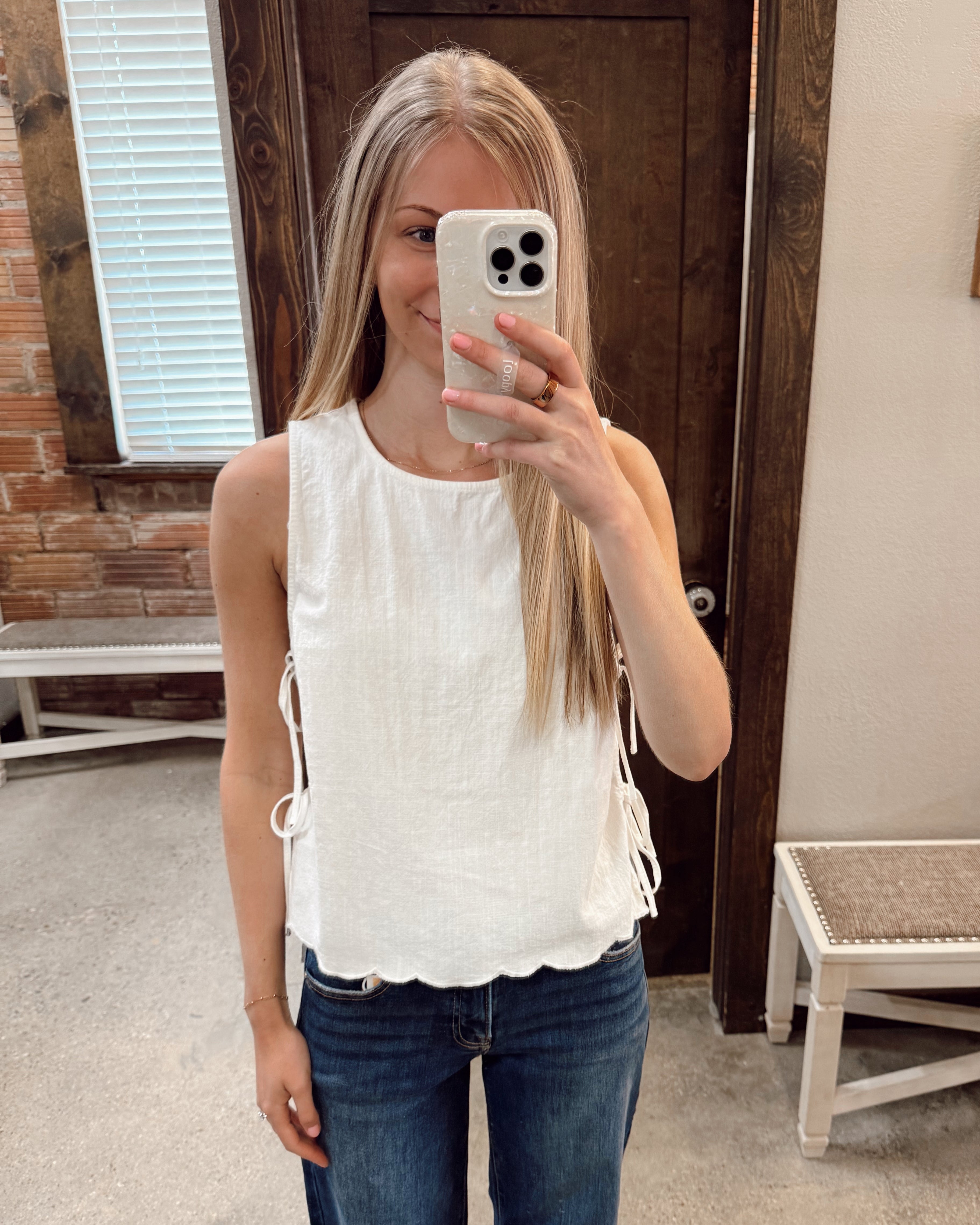 Cotton Tank Top With Side Ties - White