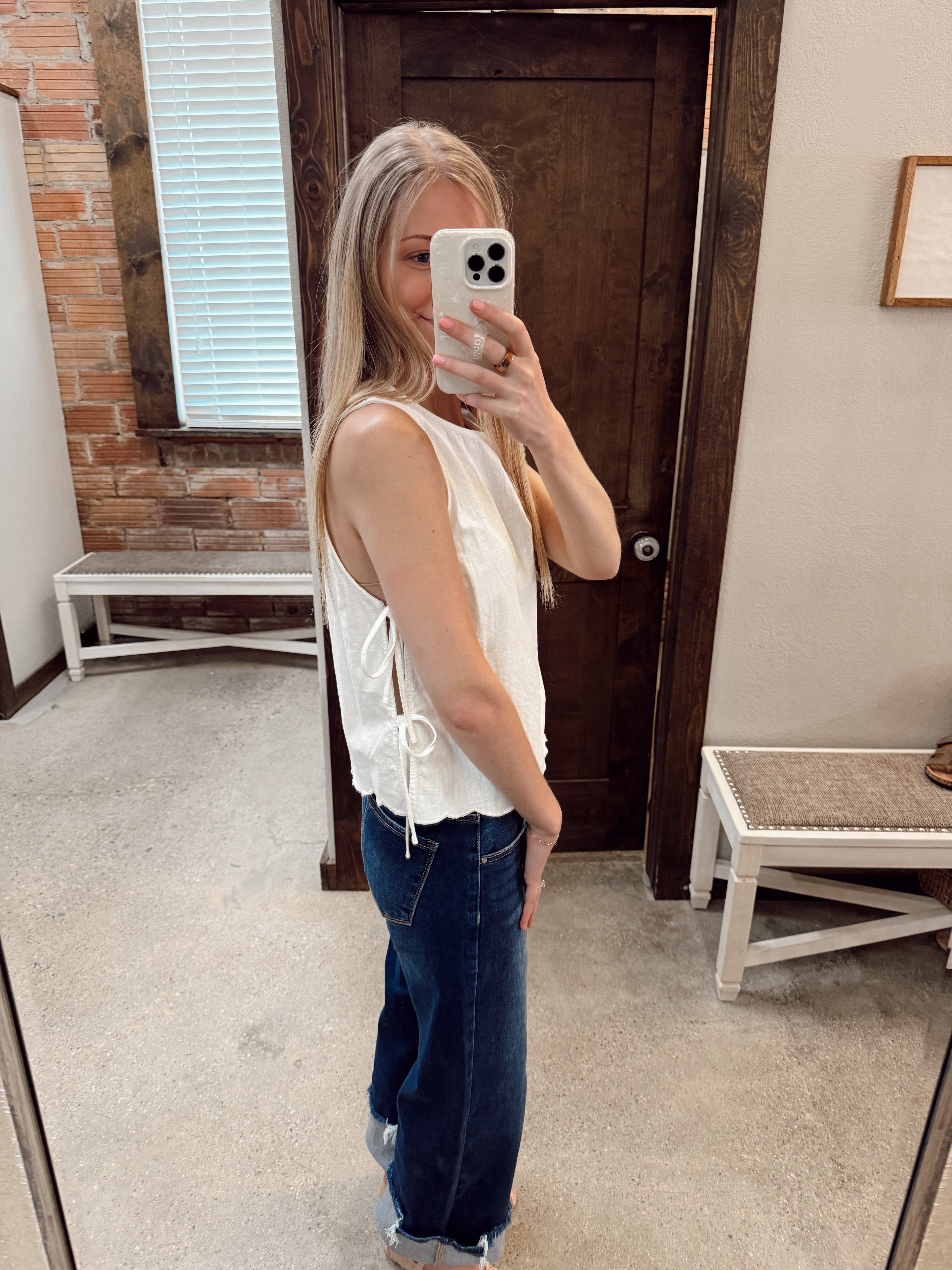 Cotton Tank Top With Side Ties - White