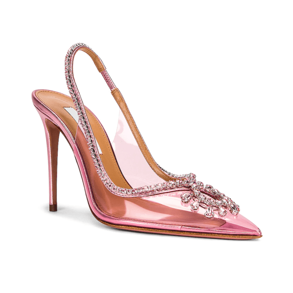 The Vogue Shiny Crystal Pointed Toe Pink Heels