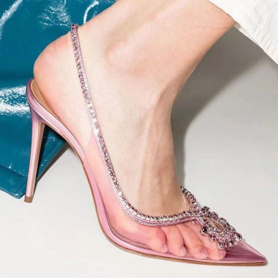 The Vogue Shiny Crystal Pointed Toe Pink Heels