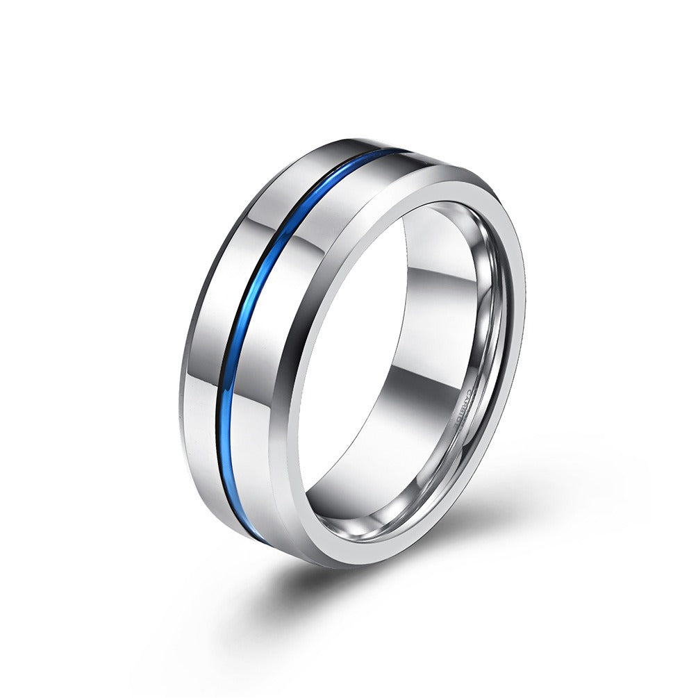 Tungsten Simple Men's Ring with Colored Ribbon Wear Resistant Ring