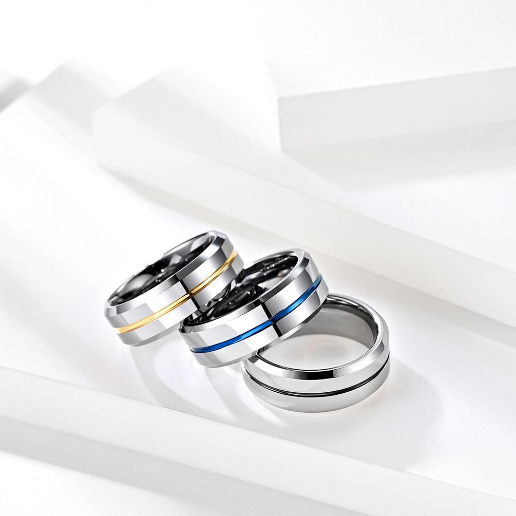 Tungsten Simple Men's Ring with Colored Ribbon Wear Resistant Ring