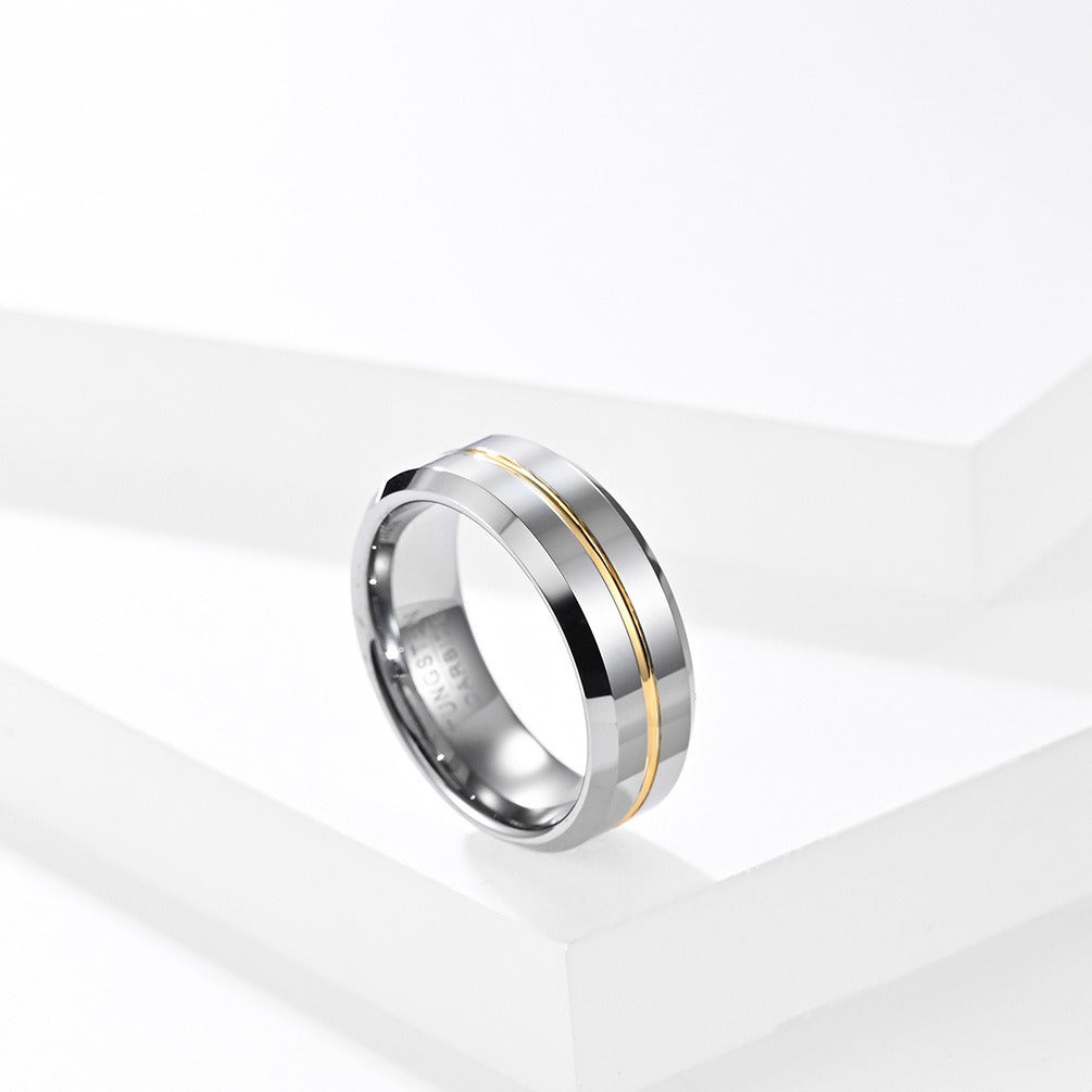 Tungsten Simple Men's Ring with Colored Ribbon Wear Resistant Ring