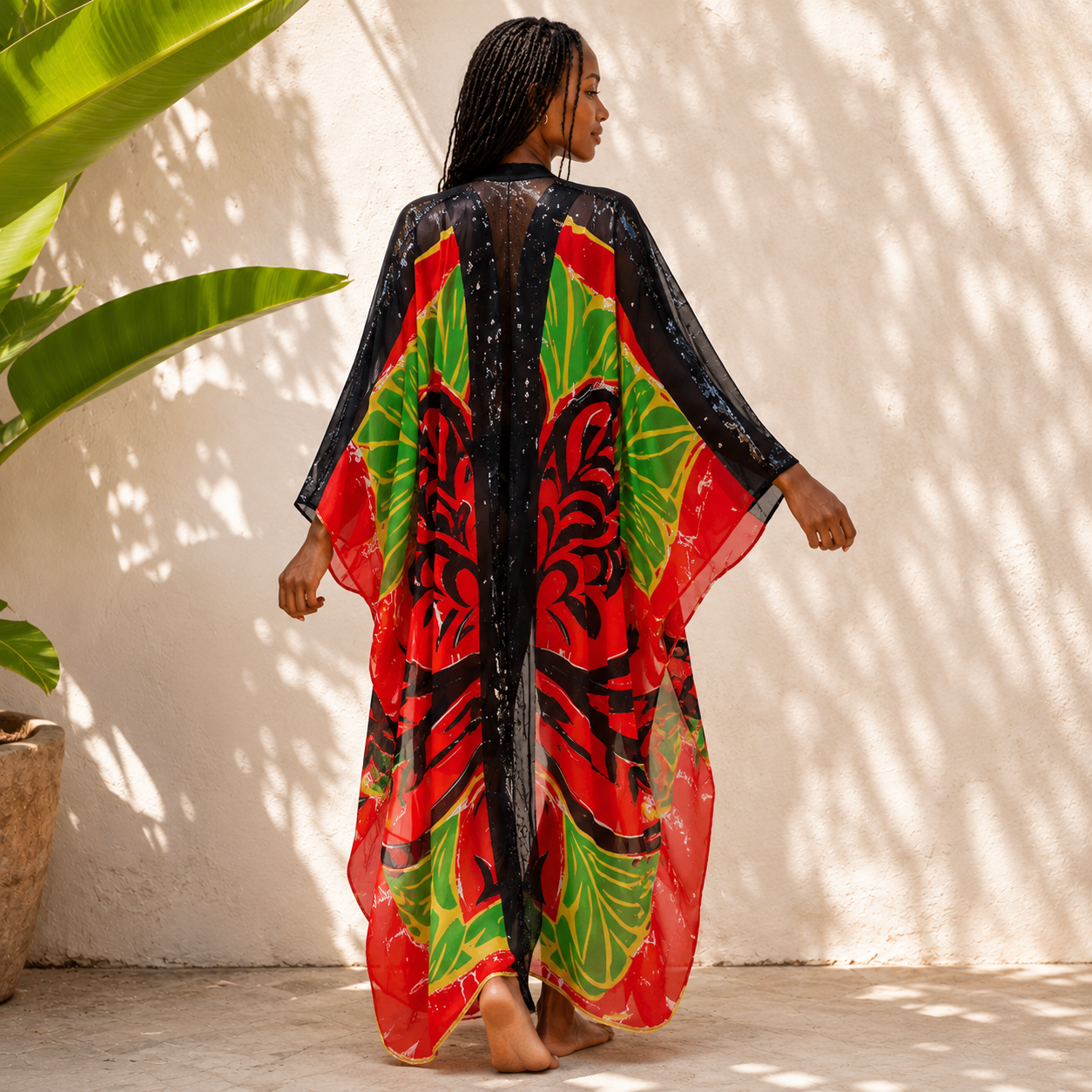 Midnight Tropicana Sheer Cover Up Kimono