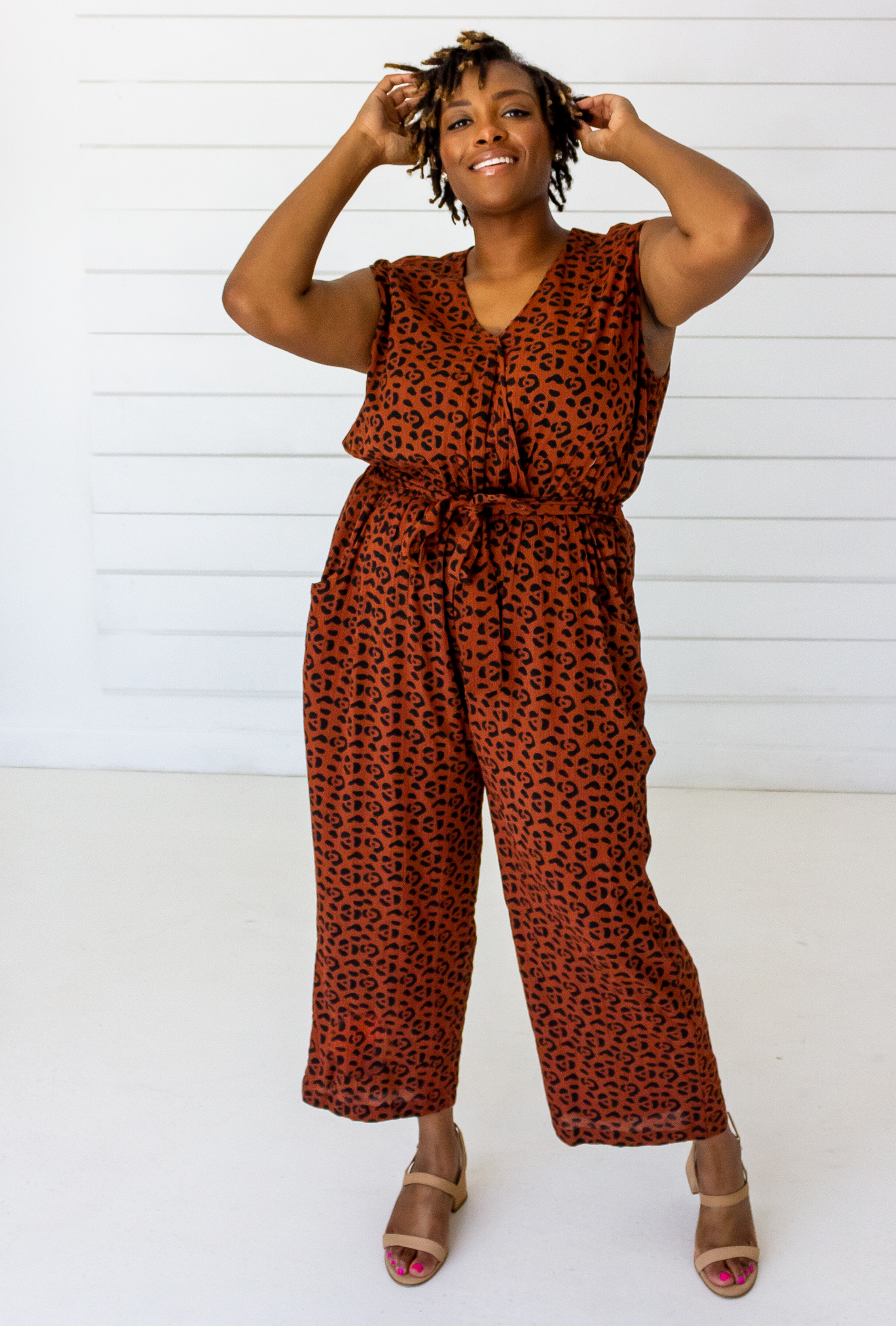 Leopard Sleeveless Jumpsuit in Sienna + Black