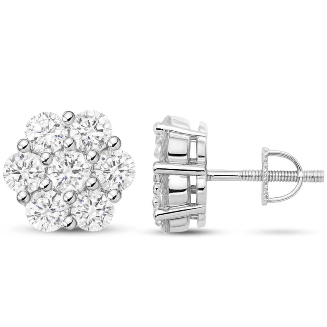 Moissanite Cluster Stud Earrings in 925 Sterling Silver 6-10mm