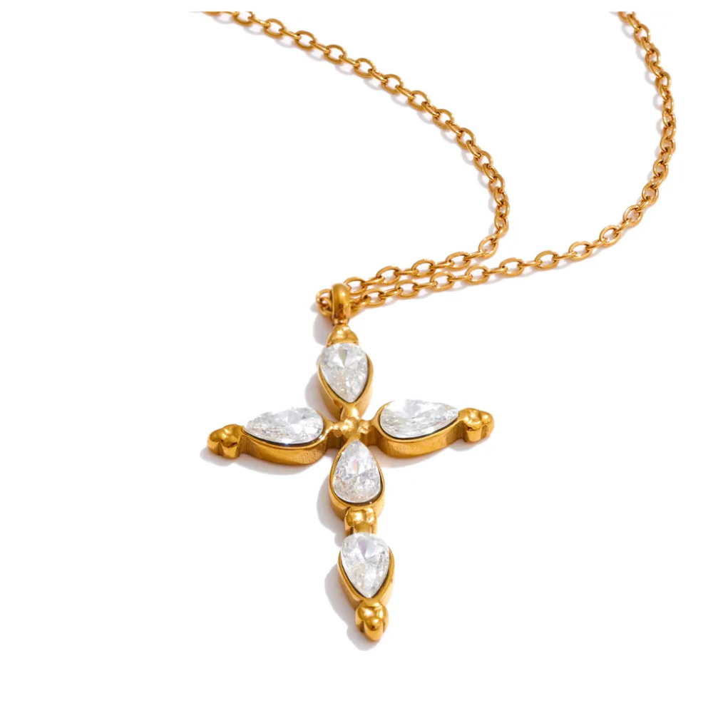 Audrey Cross Necklace 18k Gold Non Tarnish