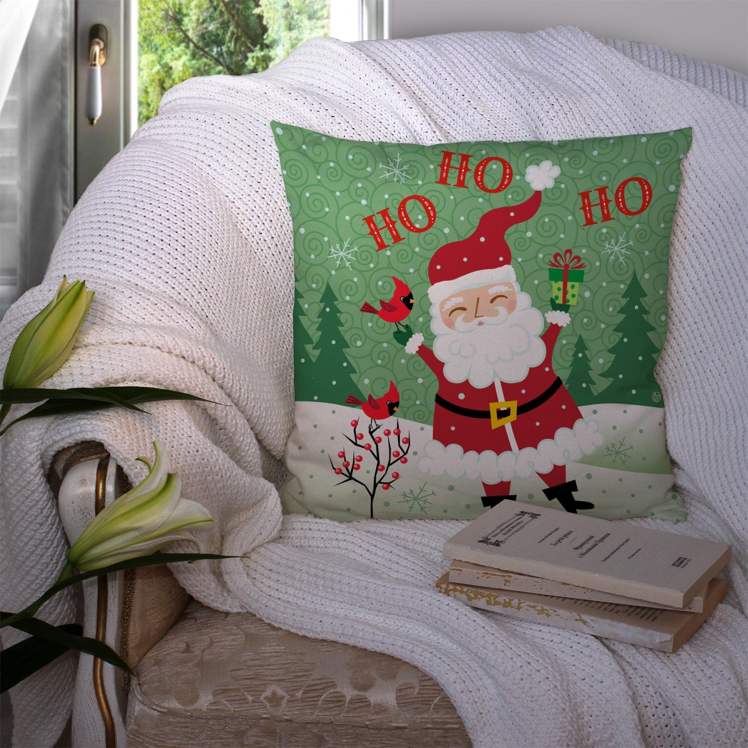 Merry Christmas Santa Claus Ho Ho Ho Throw Pillow - 14x14 Decorative Pillow – Art for Your Home & Patio VHA3016PW1414