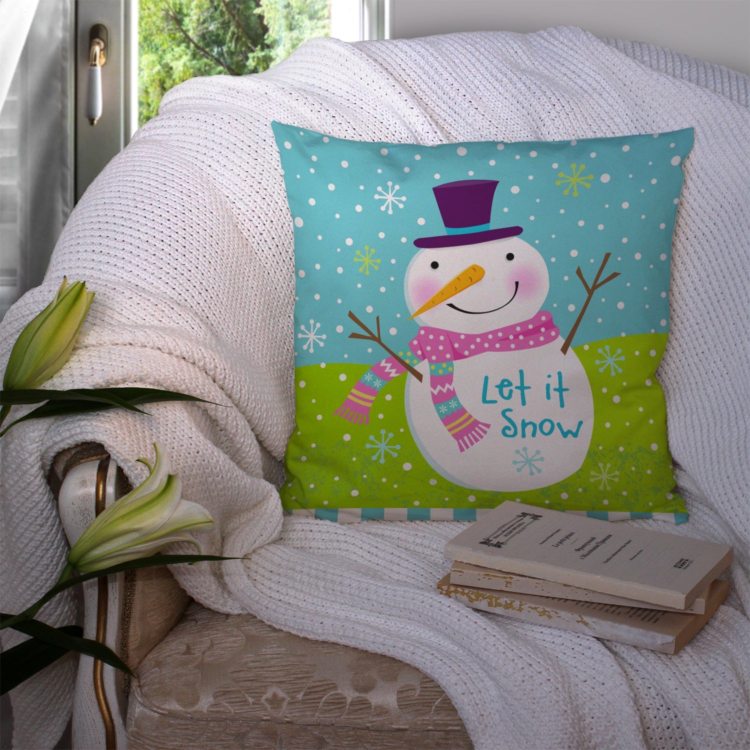 Christmas Snowman Let it Snow Throw Pillow - 14x14 Decorative Pillow – Art for Your Home & Patio VHA3017PW1414