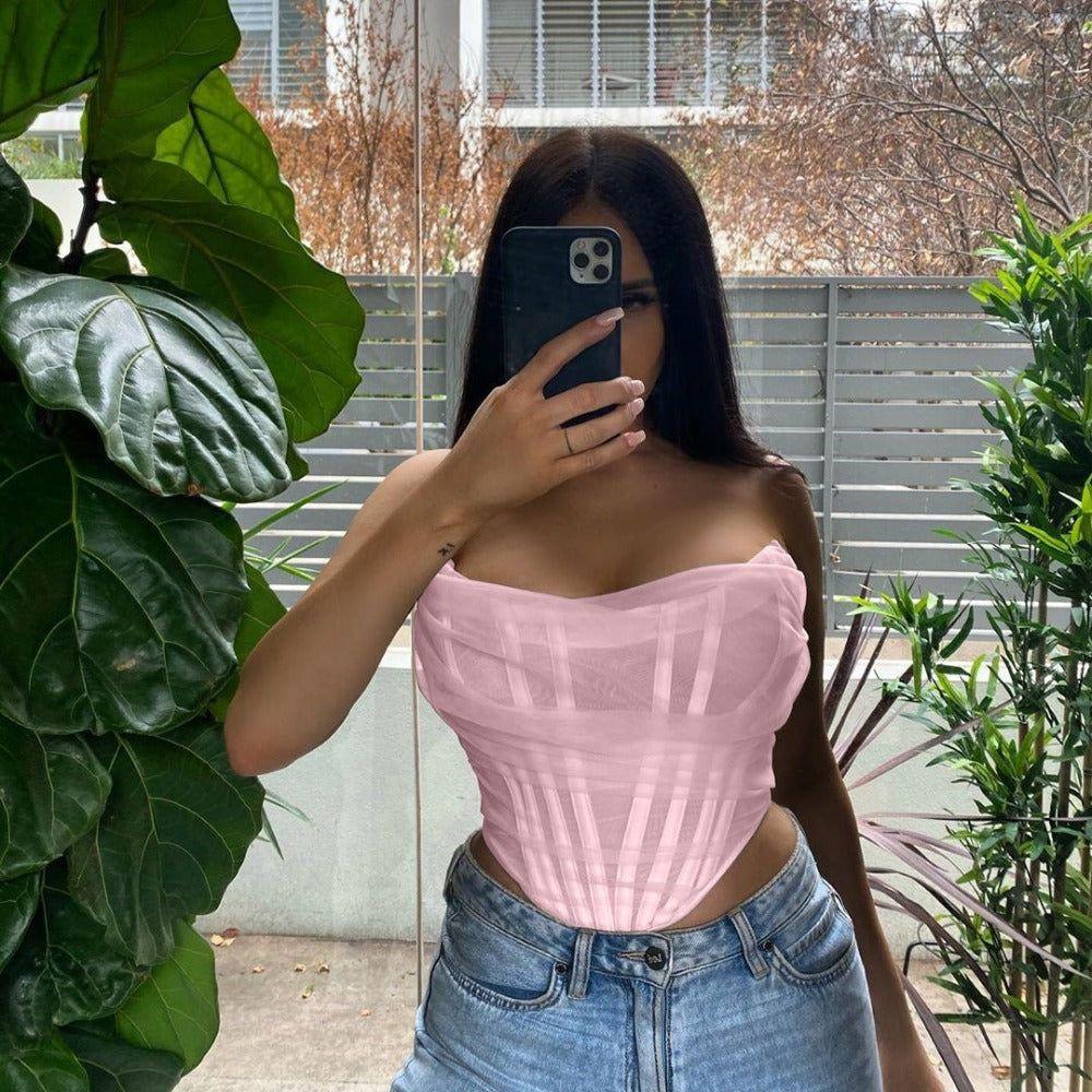 Voxy Mesh Corset Pink Crop Top