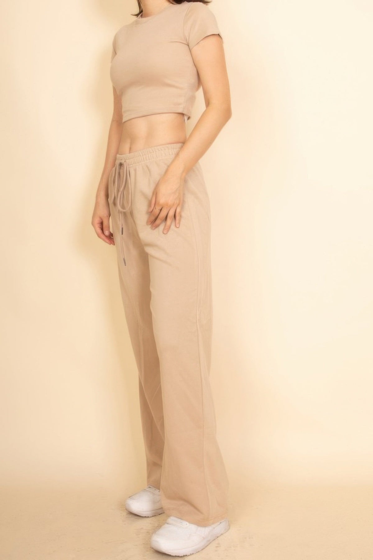2-piece Crop Tee & Wide Leg Lounge Pants Set