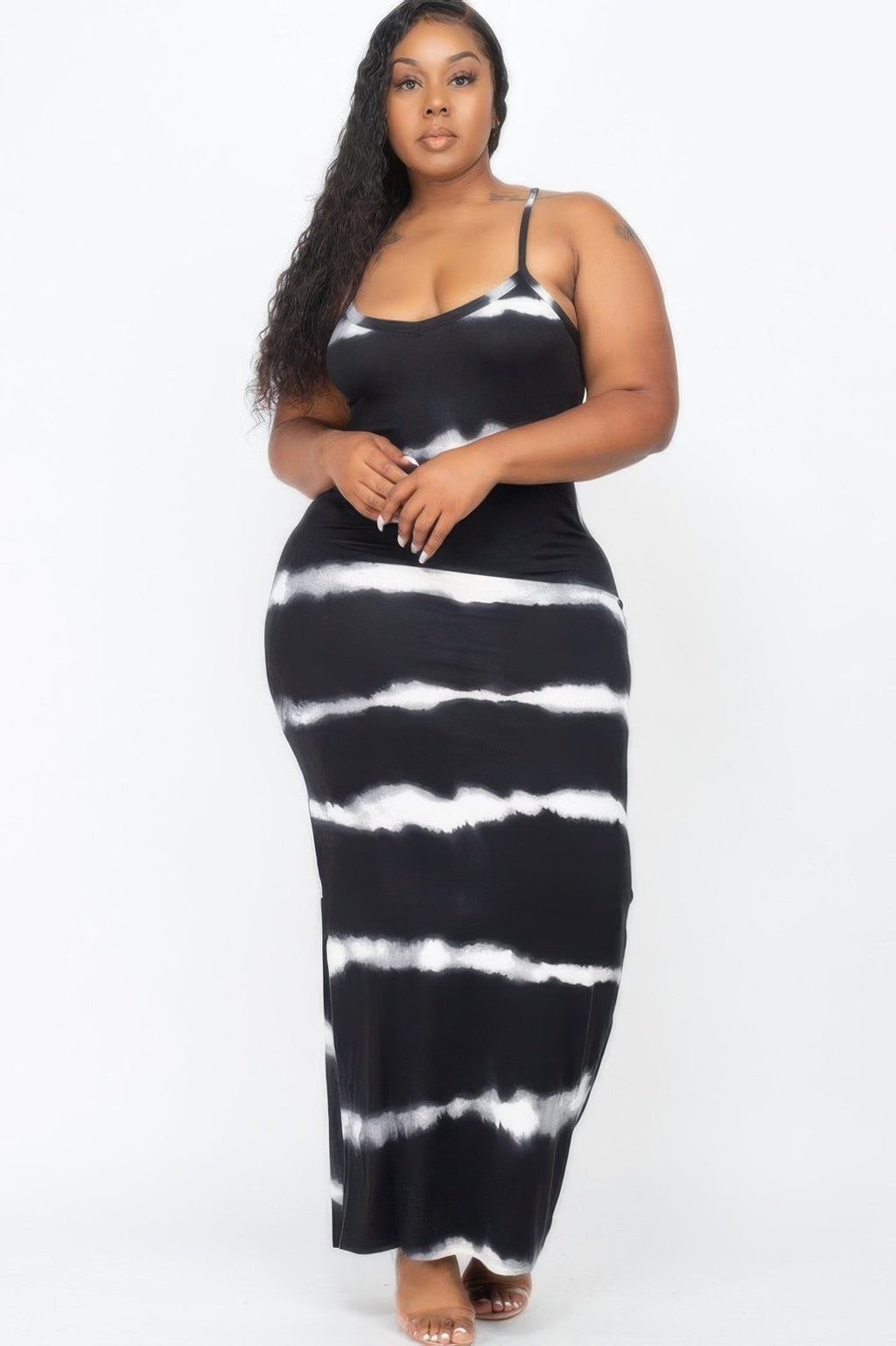 Plus Size Stripe Tie-dye Printed Maxi Dress