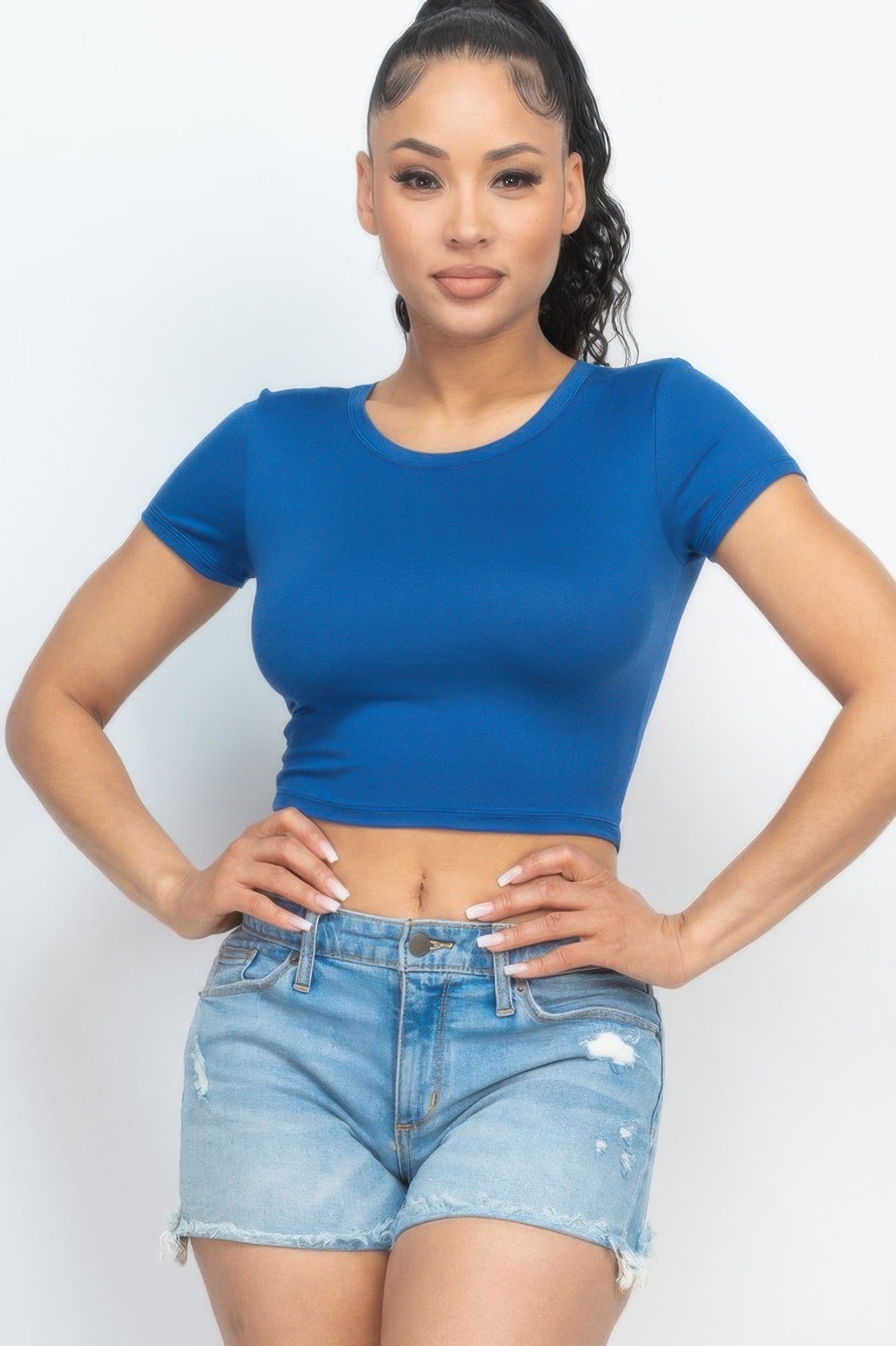 Ladies Casual Crop Top Shirt – Short Sleeve Round Neck Soft Comfortable Summer Top