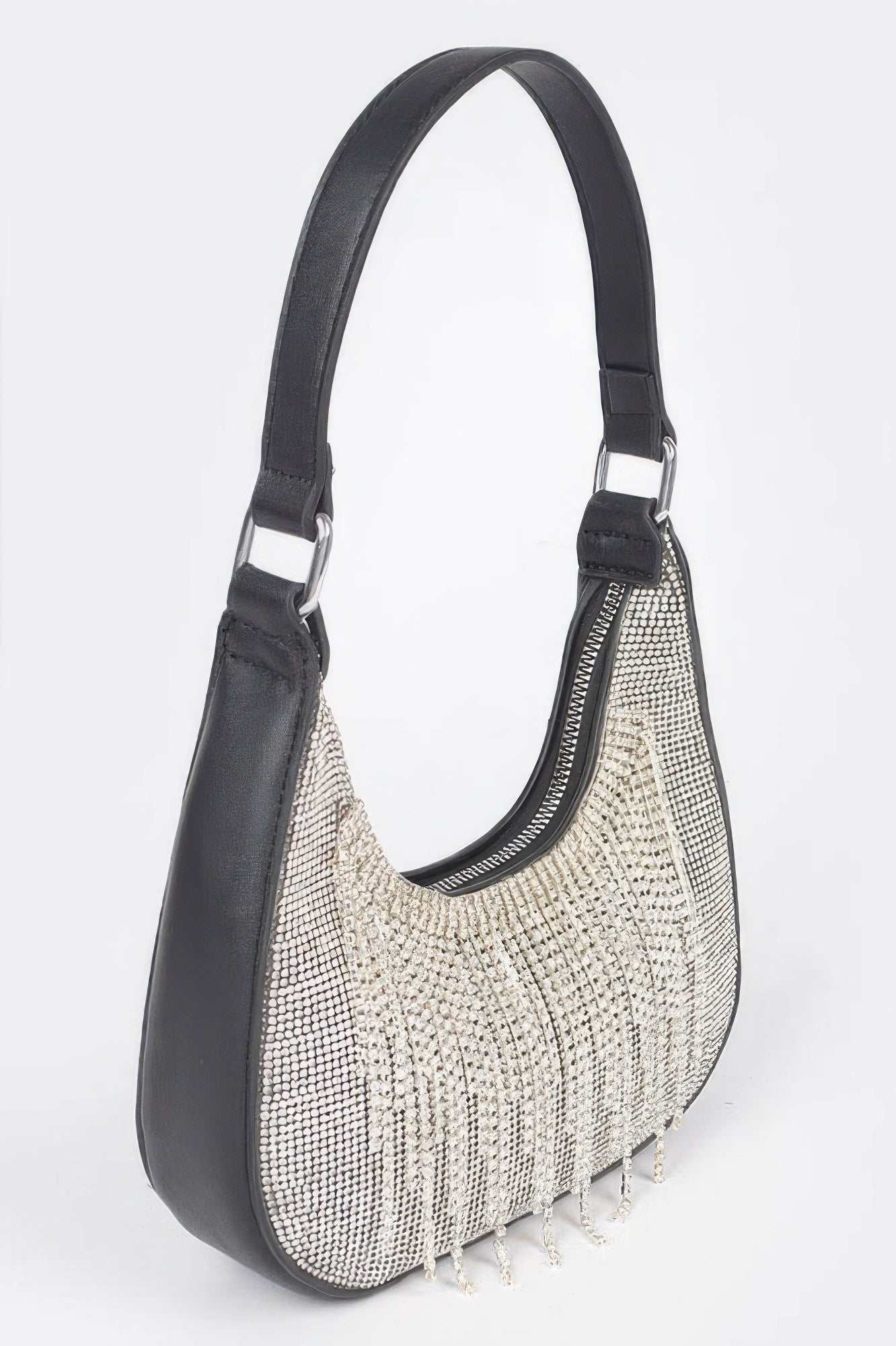 Hot Fix Stones Rhinestones Fringe Hobo Bag