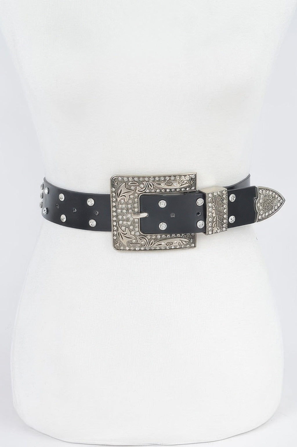 Rhinestone Buckle Metallic Plus Size Belt W/chain