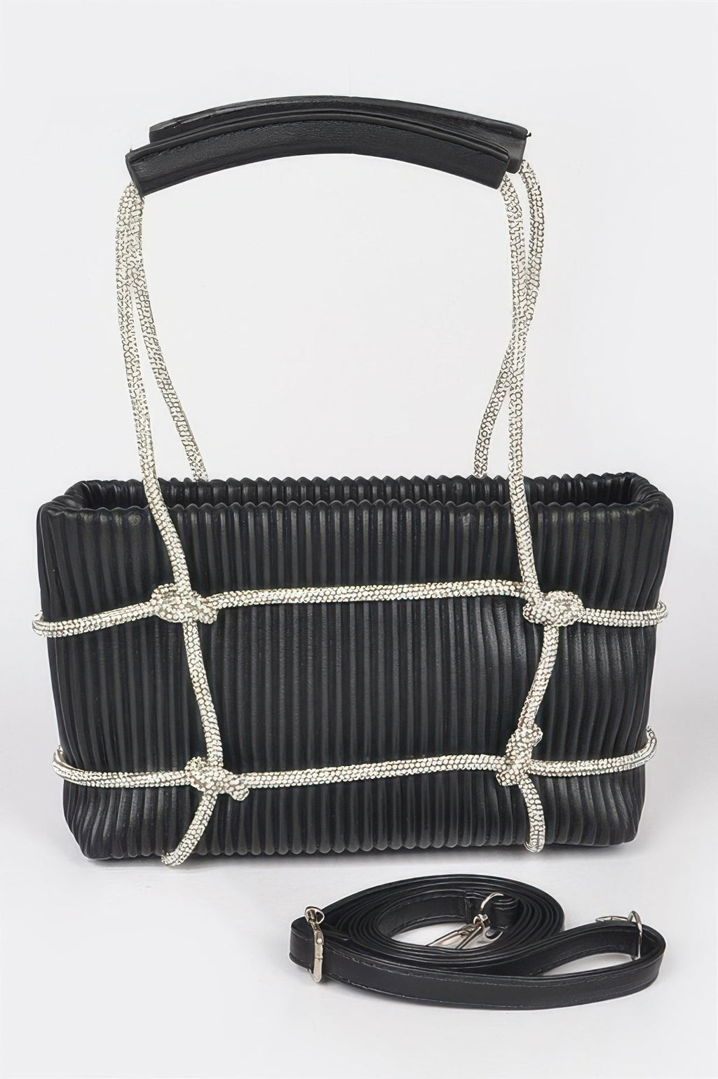 Rhinestone Strap Zip Clutch Bag