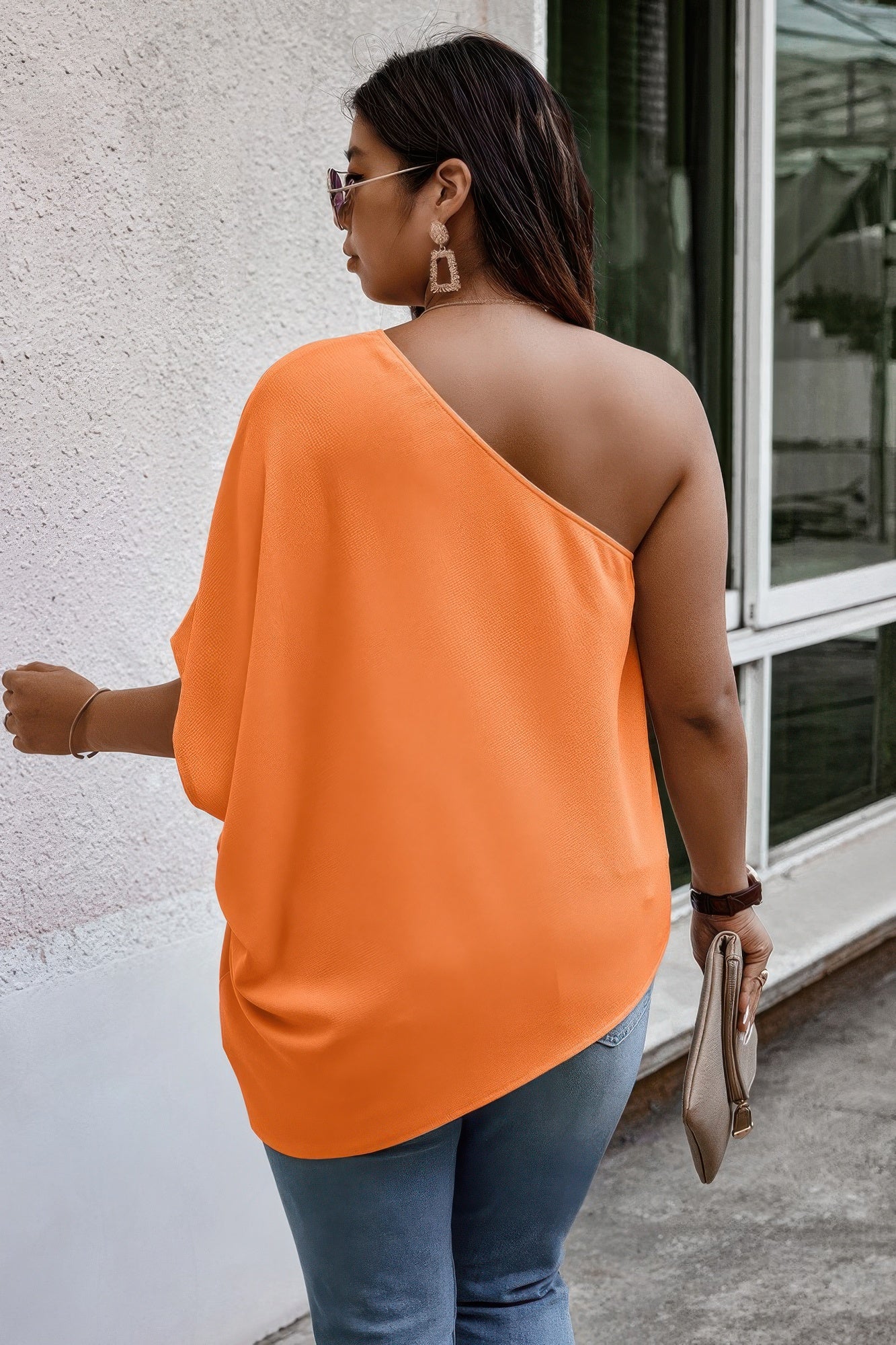 One Shoulder Solid Casual Loose Fit Shirt