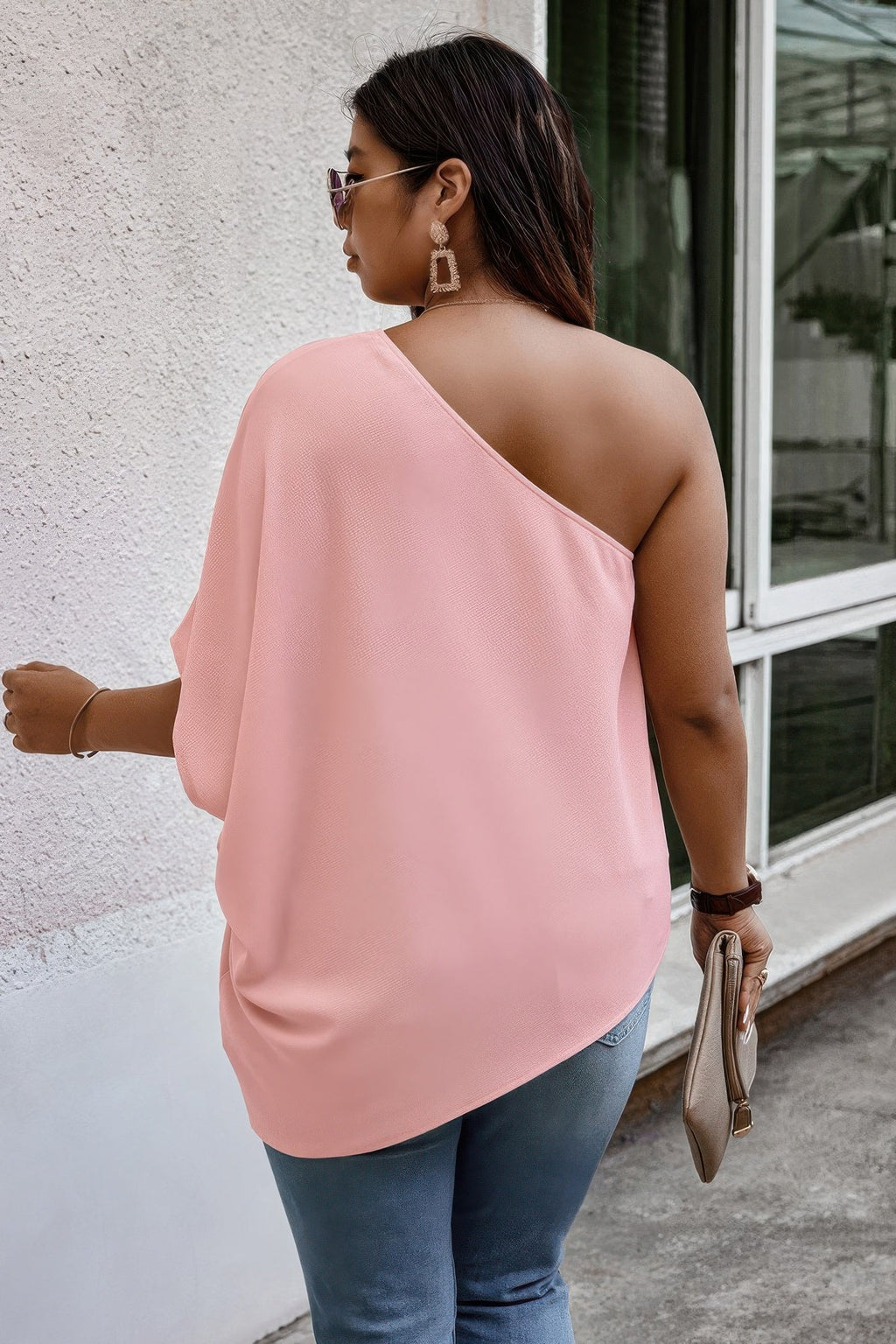 One Shoulder Solid Casual Loose Fit Shirt
