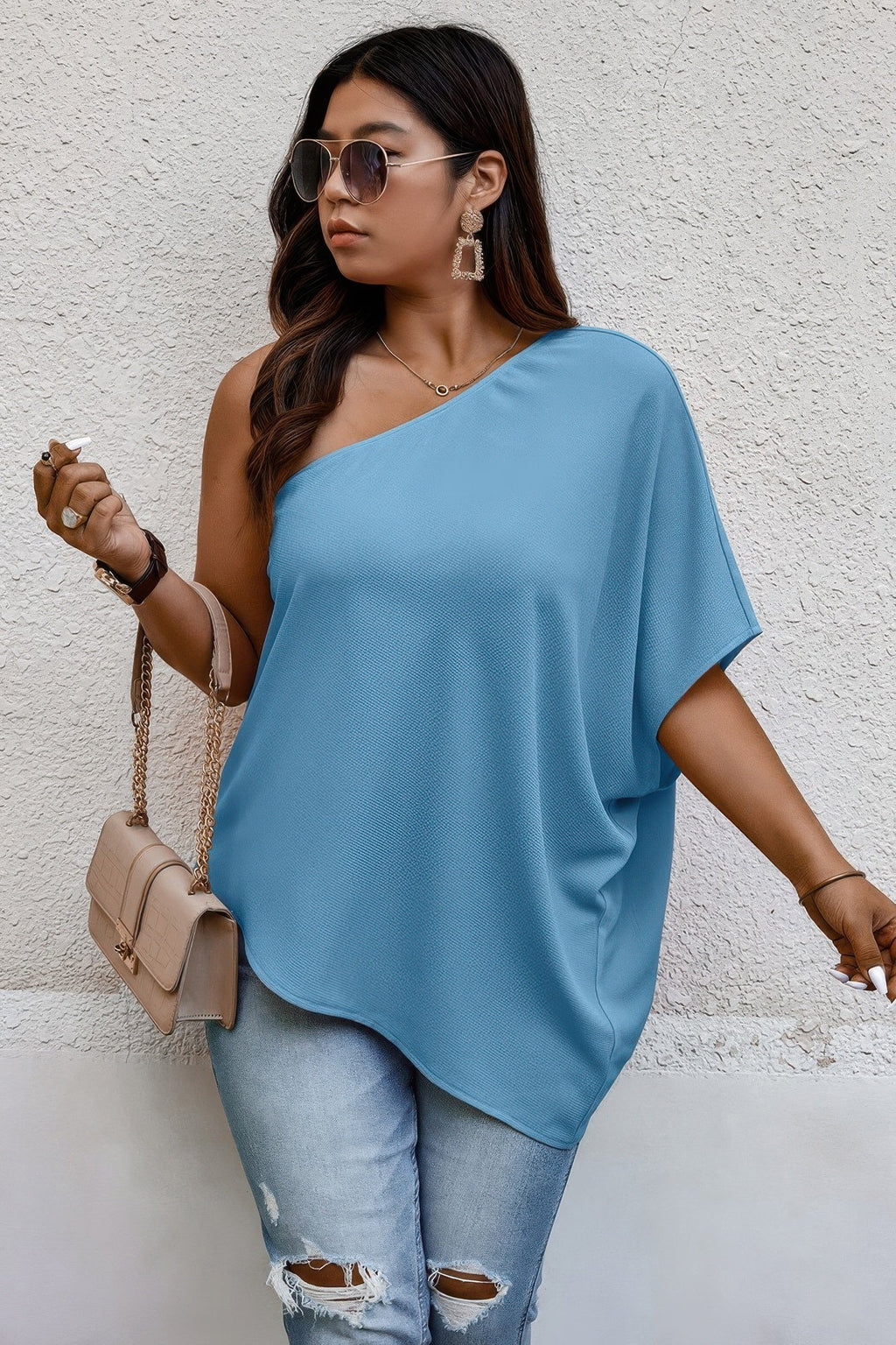 One Shoulder Solid Casual Loose Fit Shirt