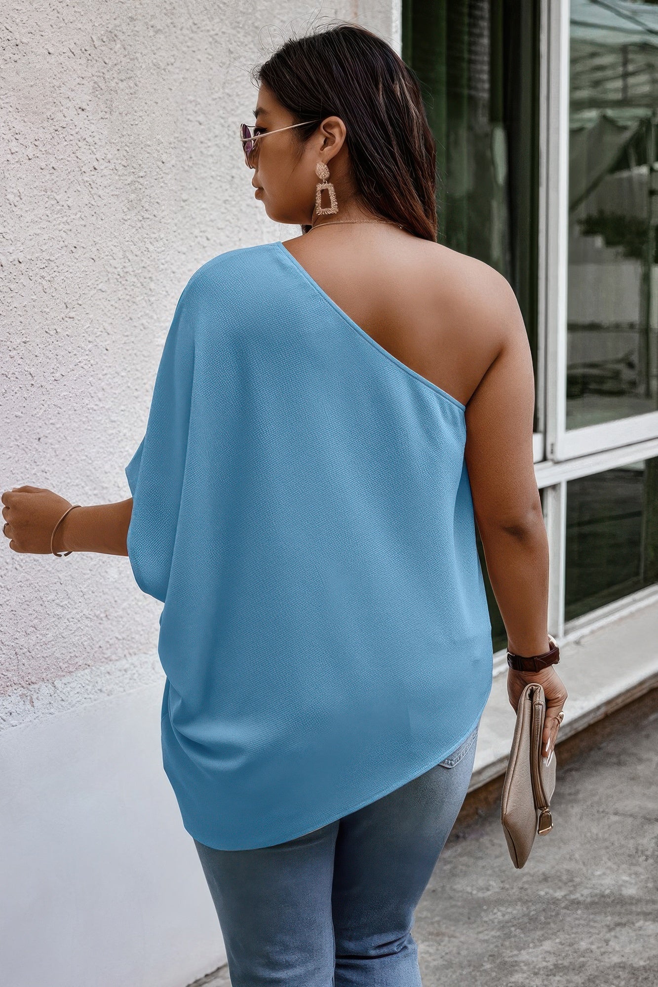 One Shoulder Solid Casual Loose Fit Shirt