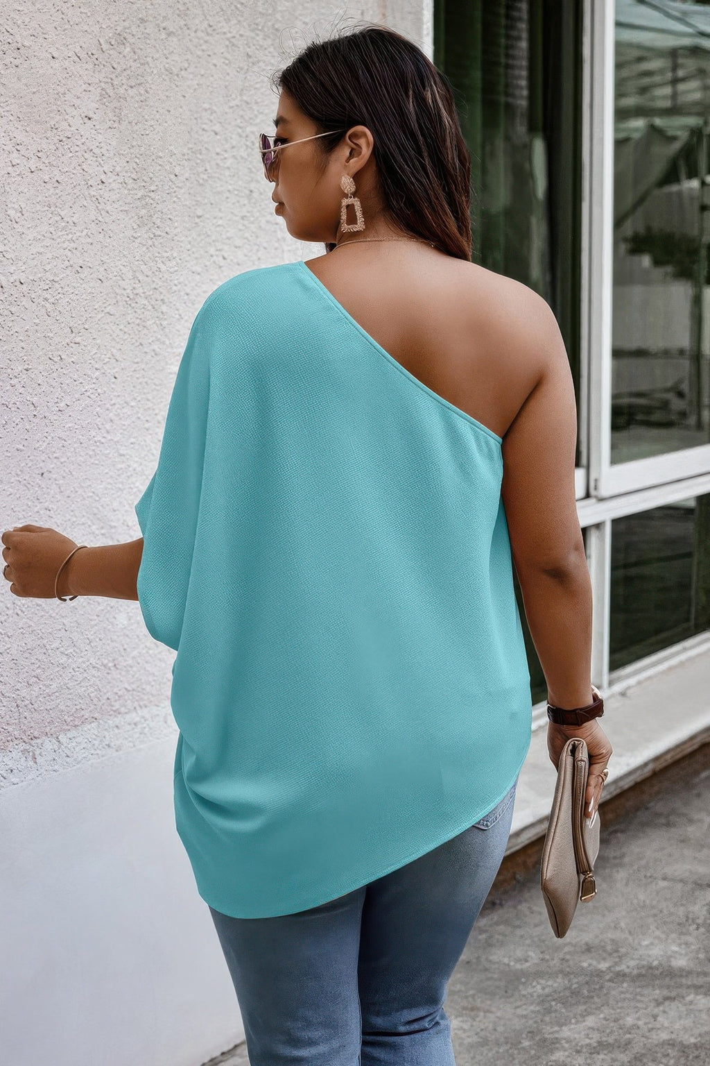 One Shoulder Solid Casual Loose Fit Shirt