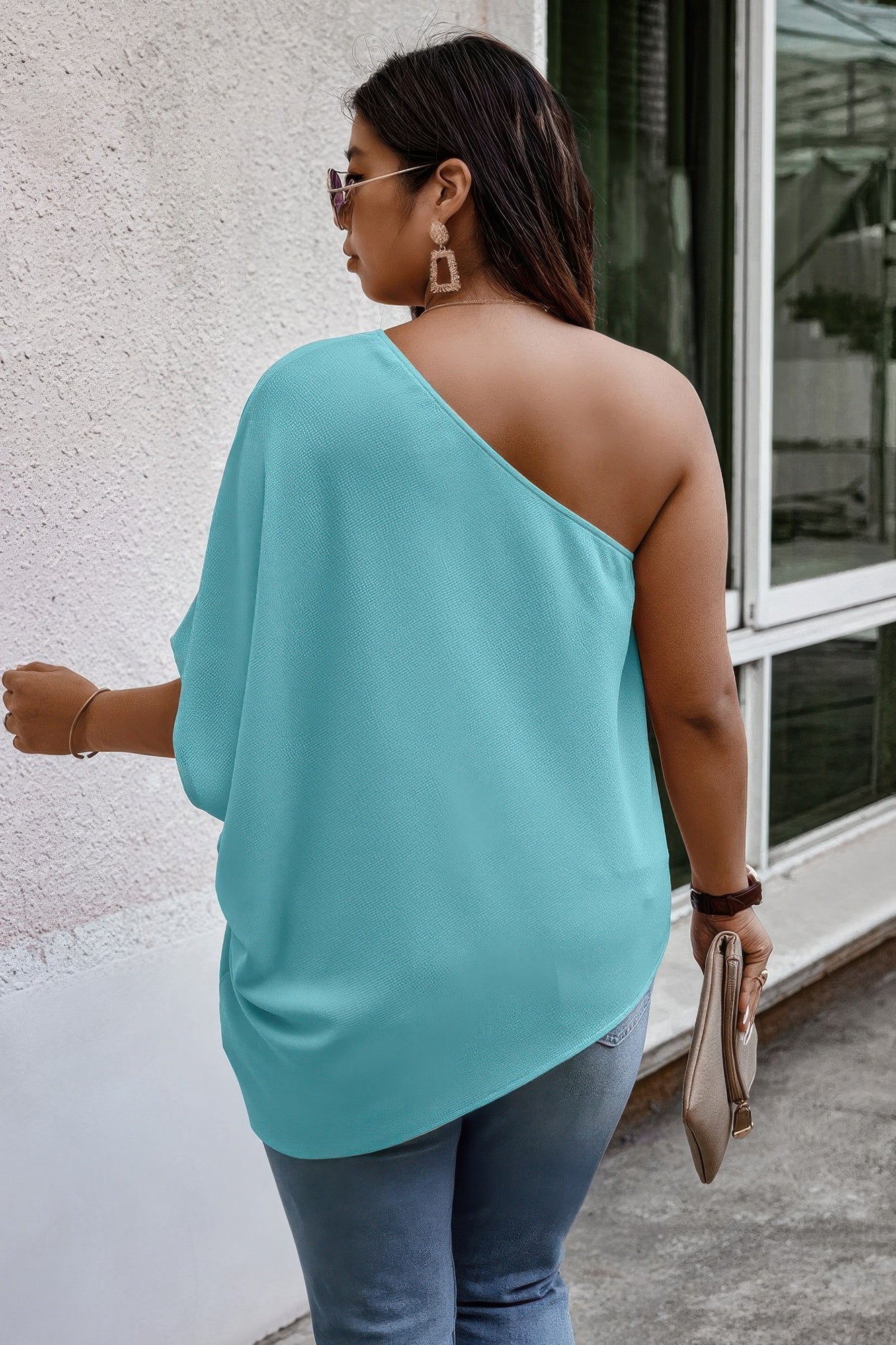 One Shoulder Solid Casual Loose Fit Shirt