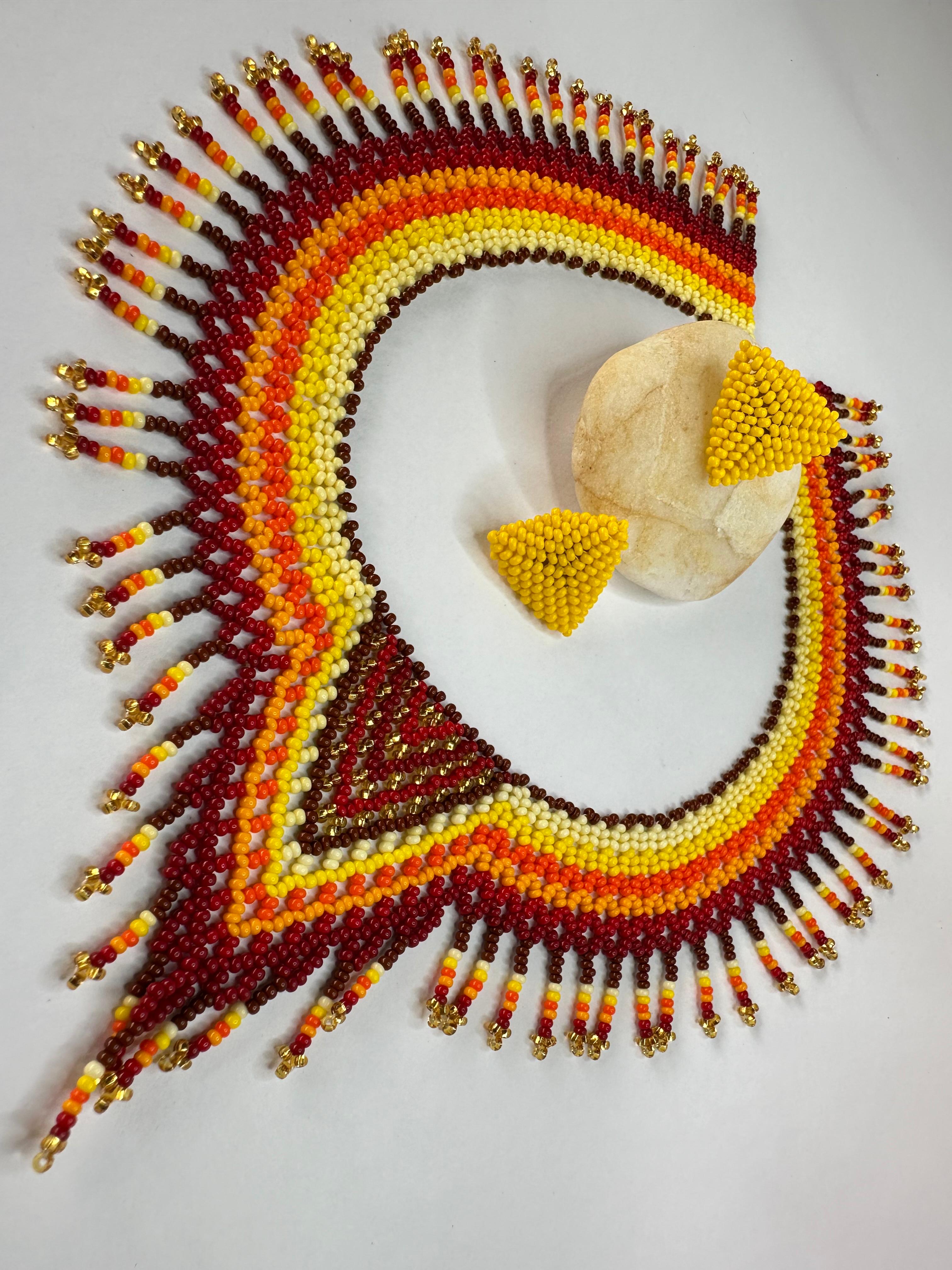 Handmade Beaded Tribal Necklace & Earrings Set "AMELIA" - Limited Edition
