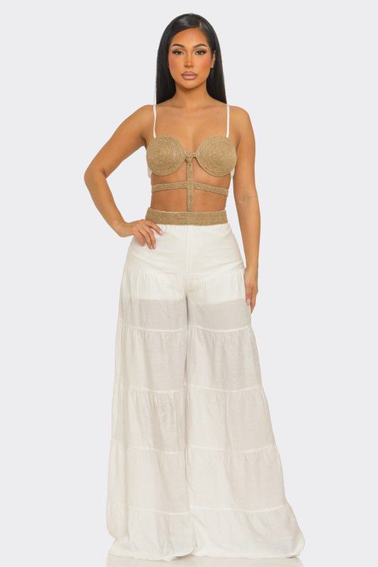 Tulum Raffia Bodice Jumpsuit- White