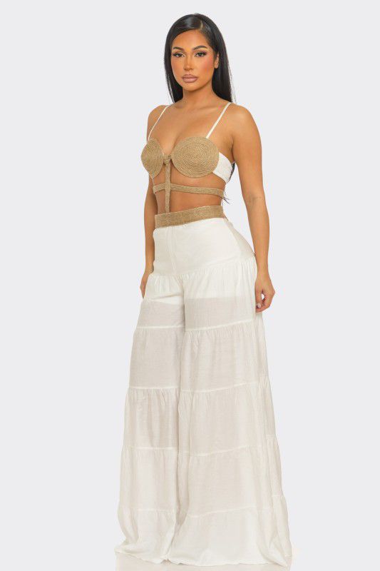 Tulum Raffia Bodice Jumpsuit- White
