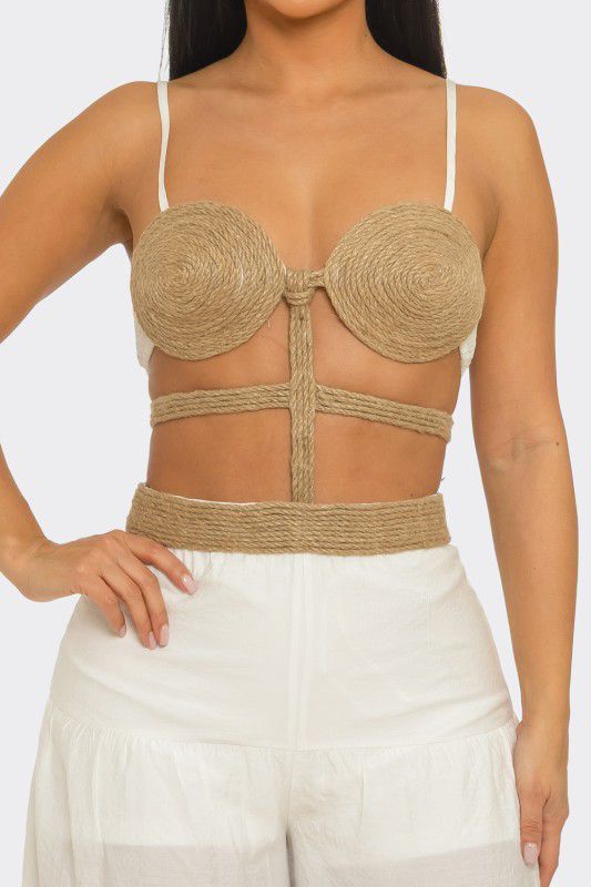 Tulum Raffia Bodice Jumpsuit- White