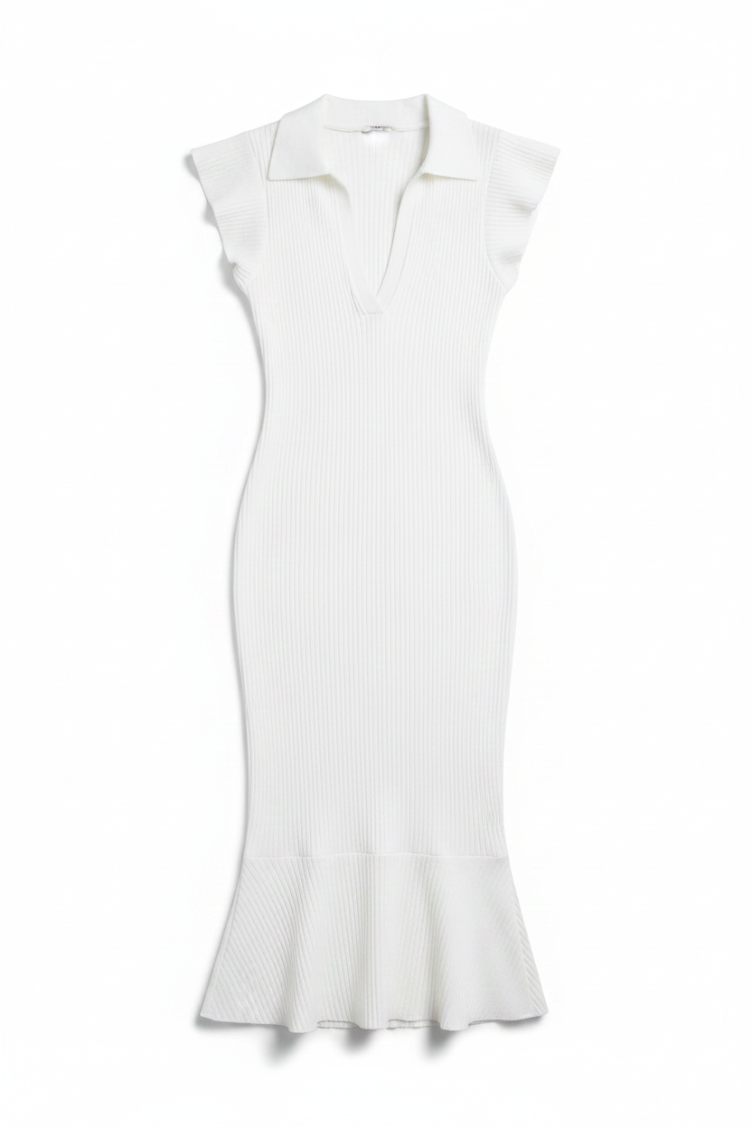 White Lapel Midi Dress