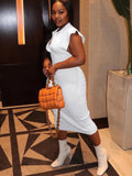 White Lapel Midi Dress