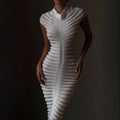 Wild Angel Short Sleeve Stripe White Knitted Midi Dress