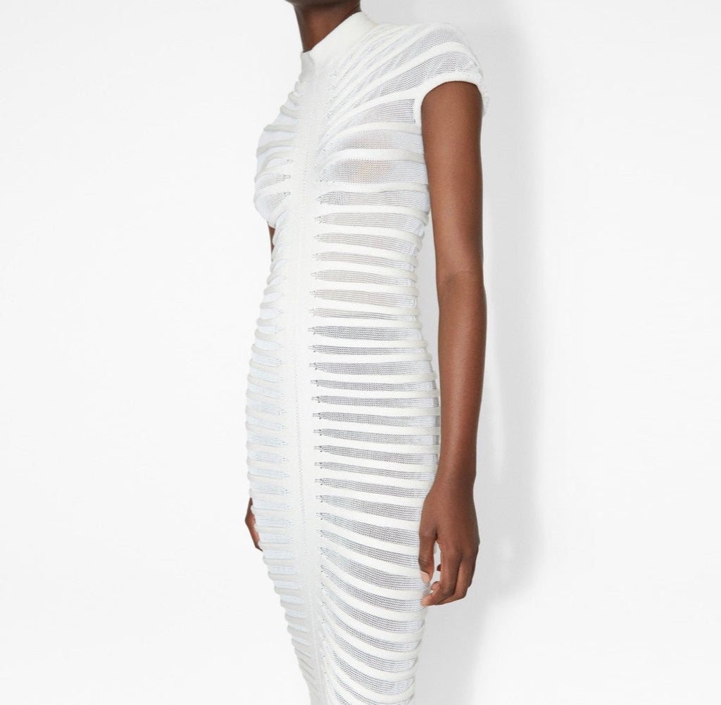 Wild Angel Short Sleeve Stripe White Knitted Midi Dress