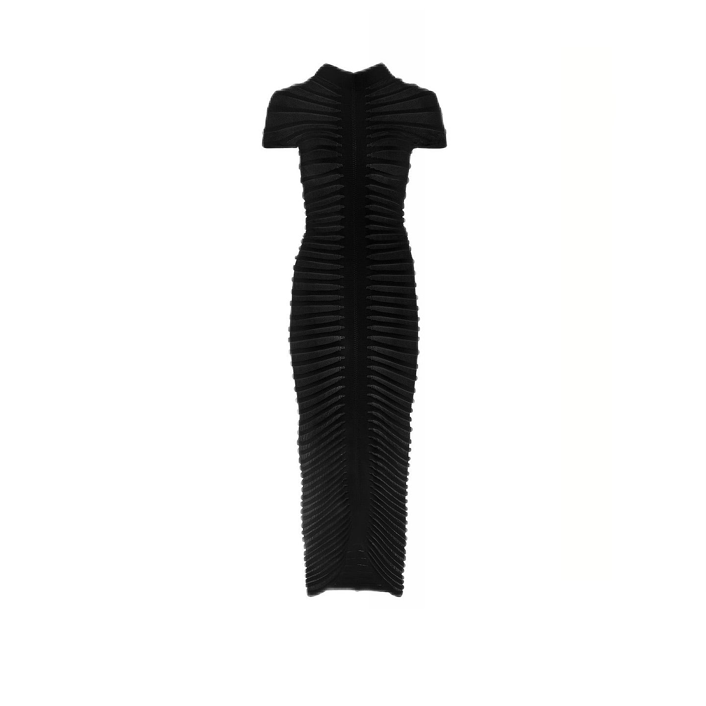 Wild Angel Short Sleeve Stripe Black Knitted Midi Dress