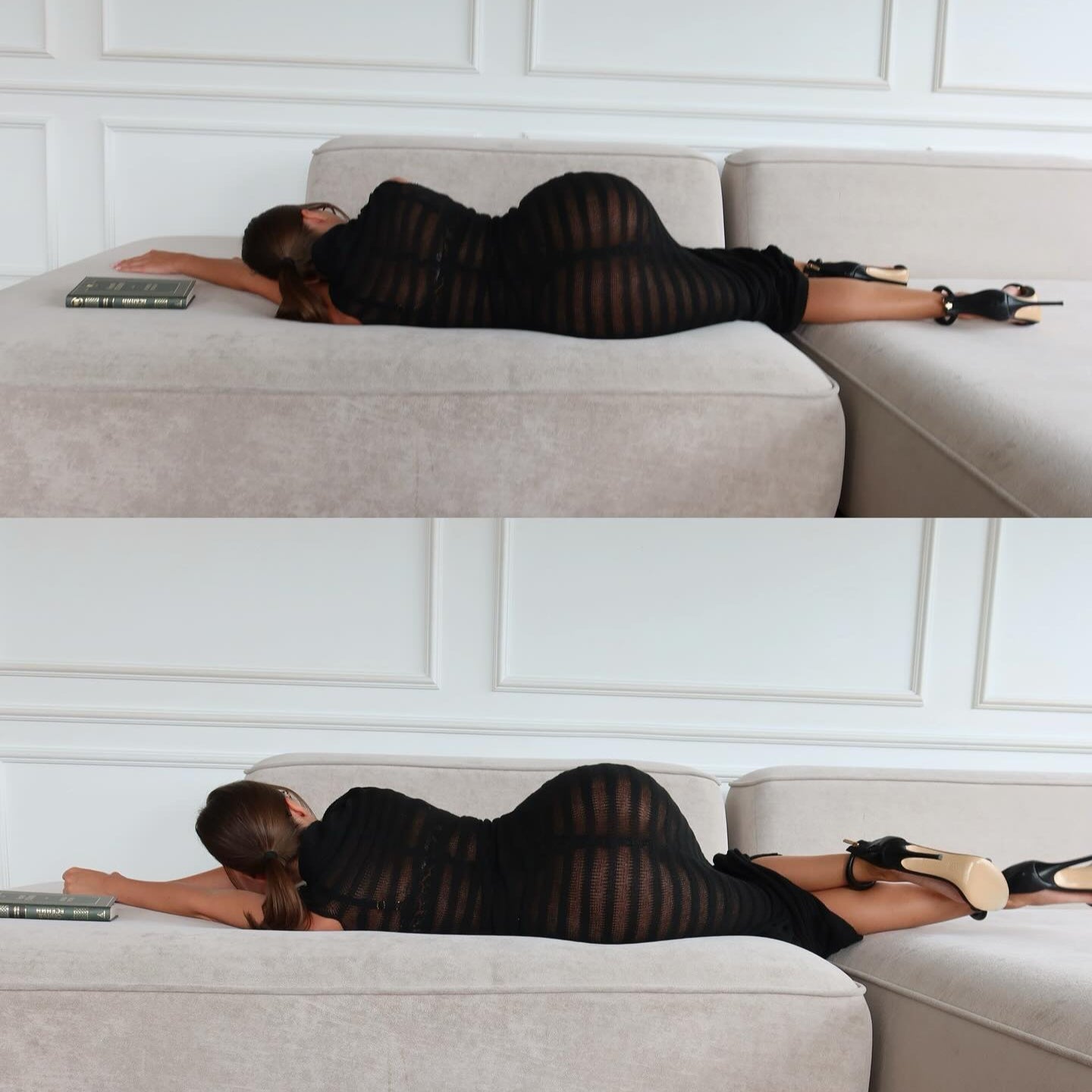 Wild Angel Short Sleeve Stripe Black Knitted Midi Dress