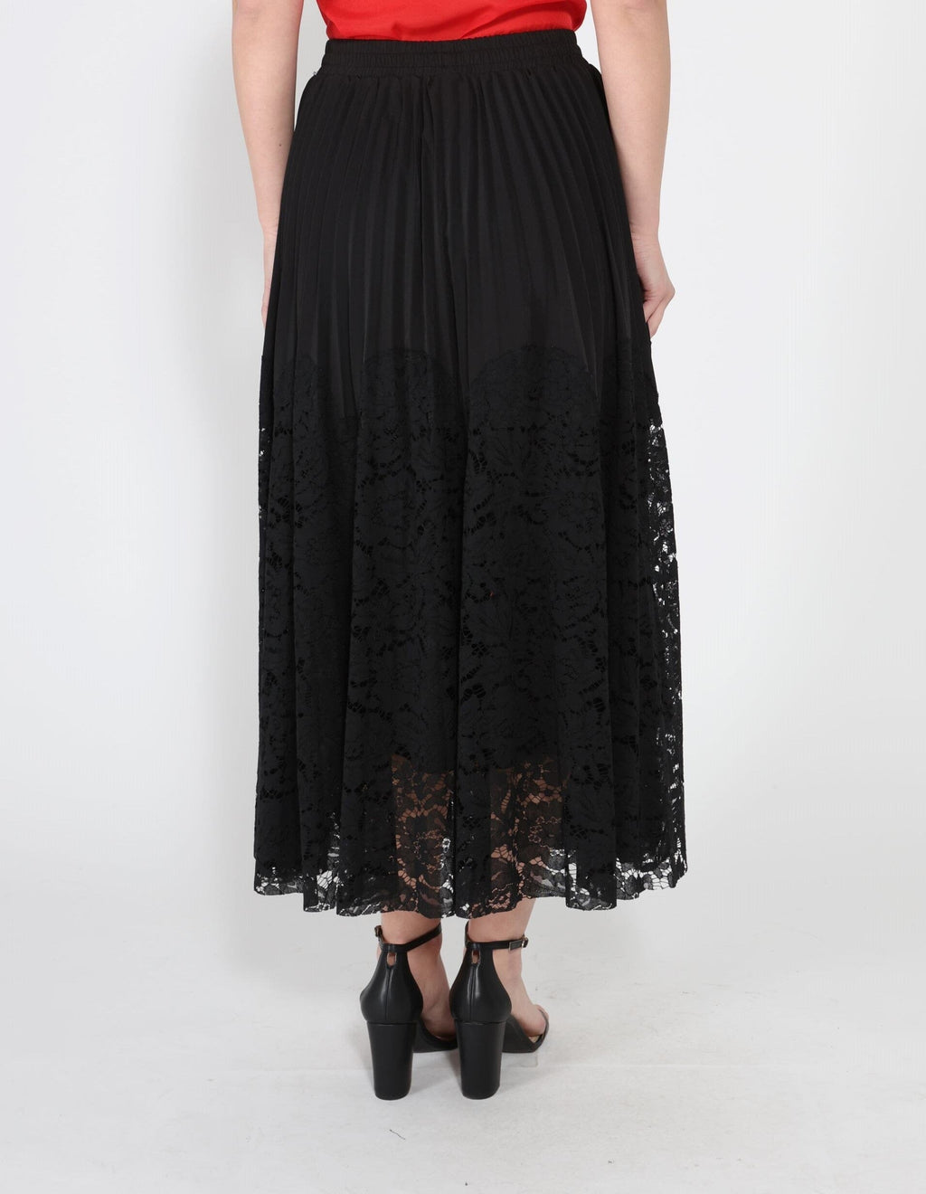 A-line pleated detail bottom lace skirt