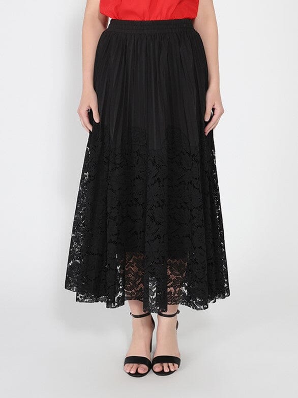 A-line pleated detail bottom lace skirt