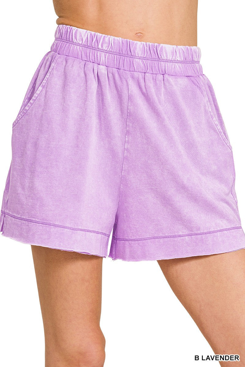 Zenana Acid Washed Oversized Top & Shorts Set Lavender