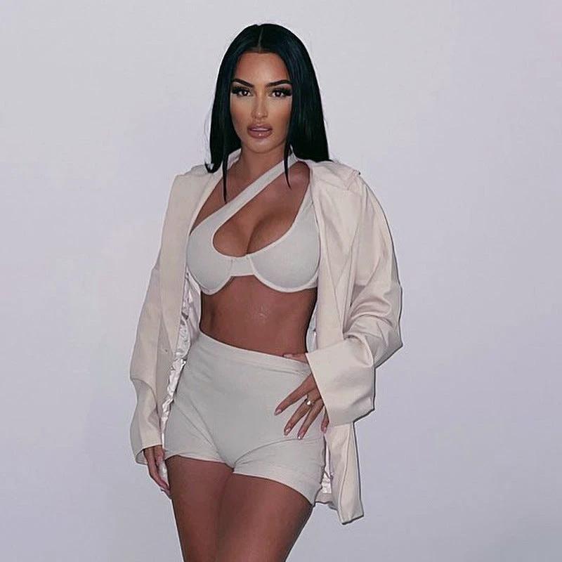 Irregular Shoulder Sexy Wrap Chest High Waist Tight Shorts Suit Women