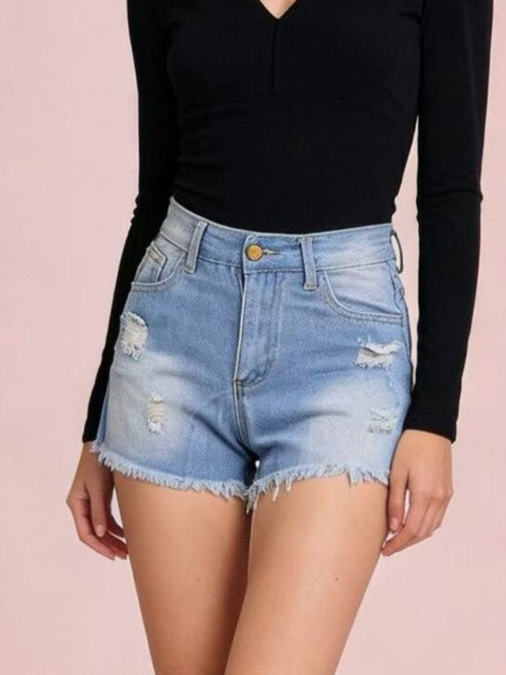 Women's High Rise Distressed Frayed Hem Denim Shorts